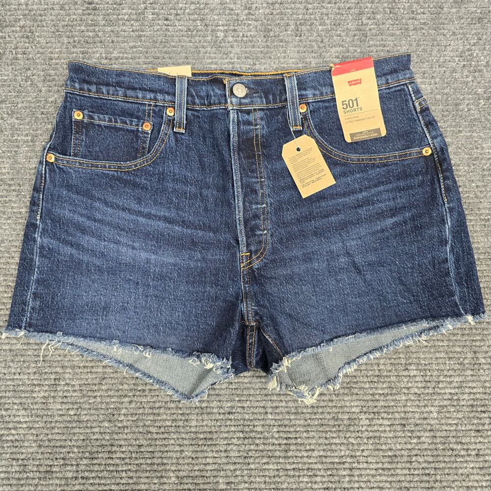 Levi's 501 Original Shorts Womens 32 Dark Wash High Rise Cutoff Raw Hem NWT